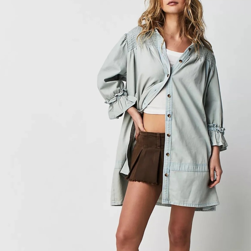 NWT Free People Vanessa Denim Mini Dress Tunic in Blue Chill